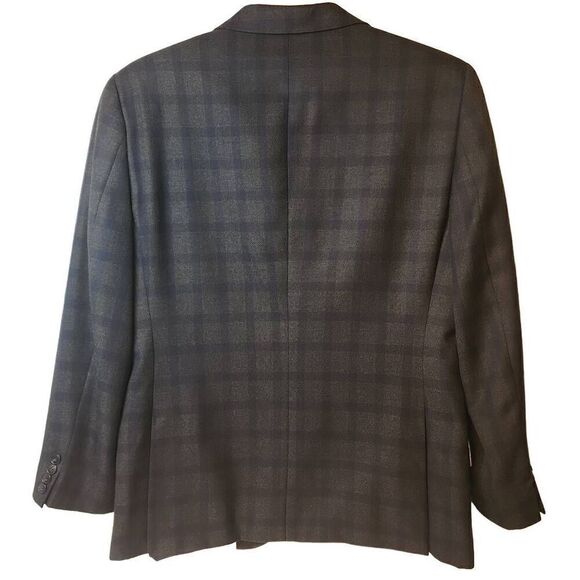 JF J. Ferrar Slim Fit Suit Jacket Sport Coat Gingham Pattern Dark‎ Gray/Blue Men - Picture 3 of 15